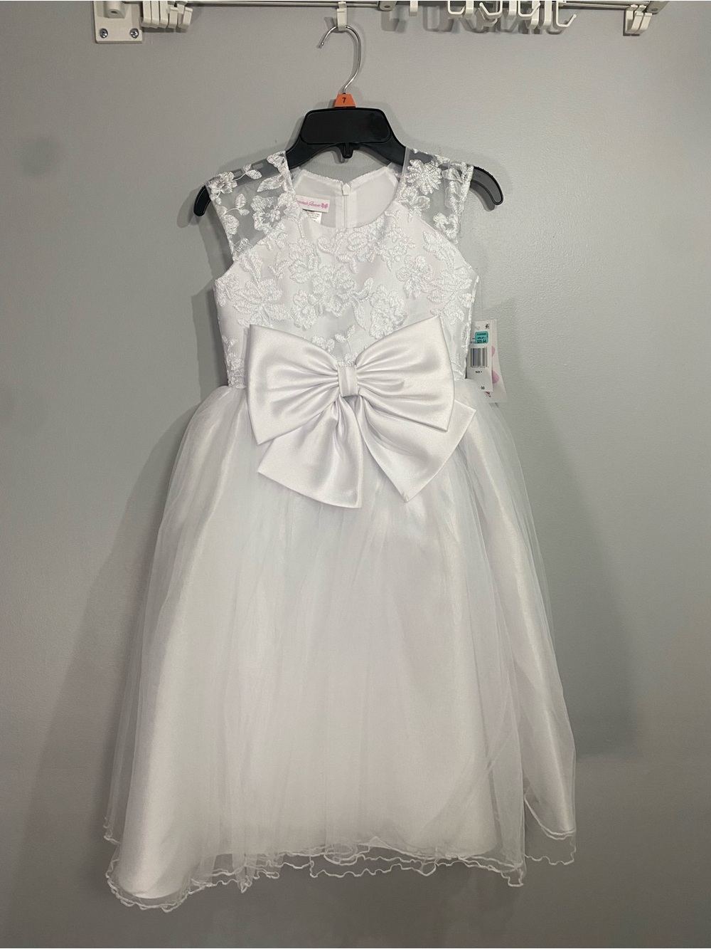 Bonnie Jean White Lace & Satin Bow Formal Dress for Girls
